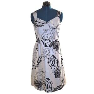 Madison Studio Silk Dress 12 Dark Romantic Black Florals A Line Feminine Midi